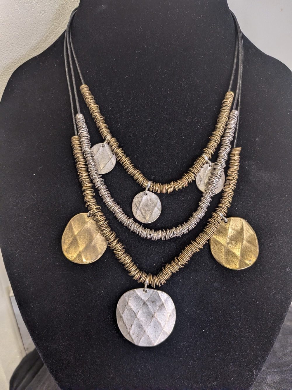 Chico's Multi-Strand Mixed Metal Disc Necklace in Gold and Silver